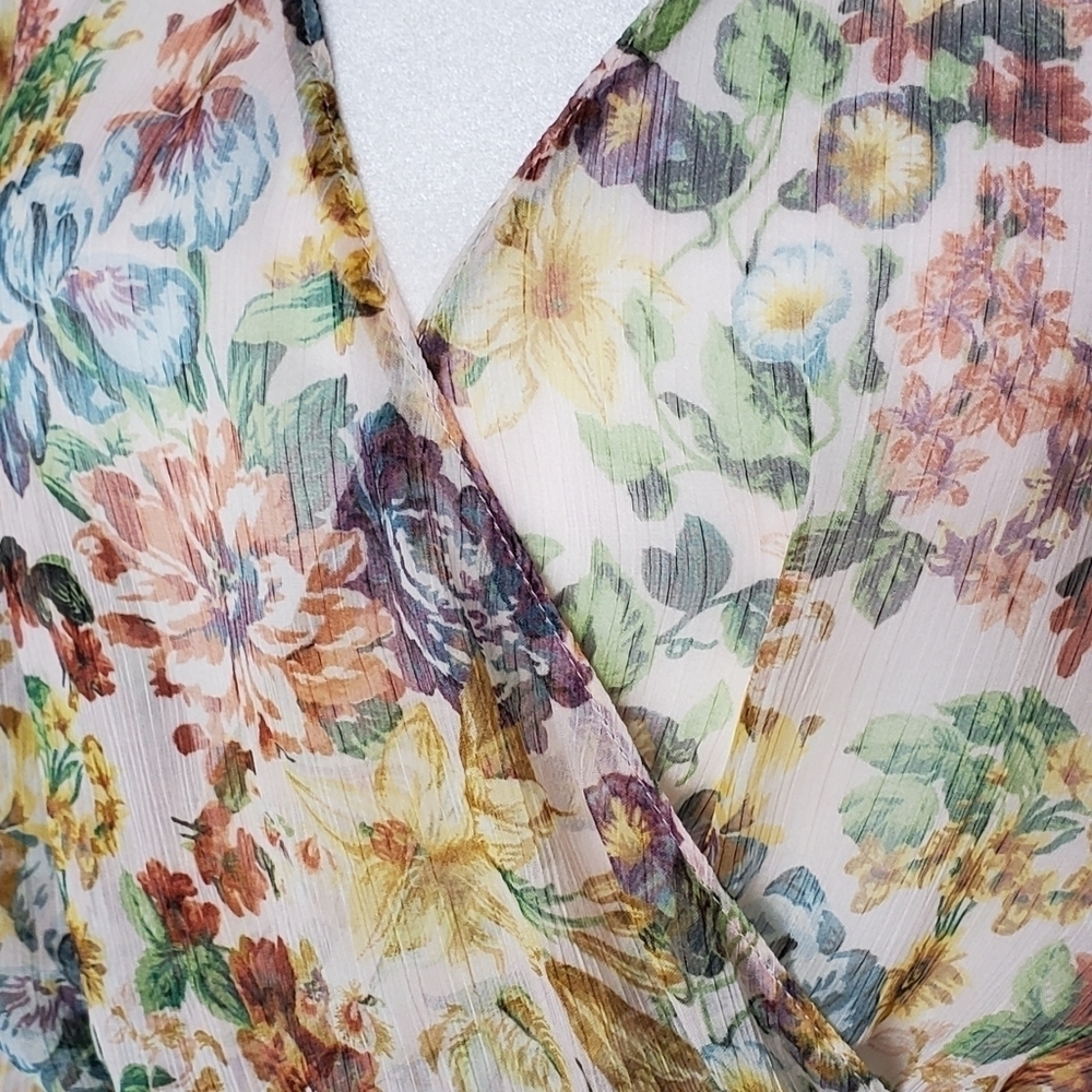 Zara Sheer Floral Cottagecore Tie Sleeve Romantic Flowy Crepe Overlay for Dress - Picture 4 of 8